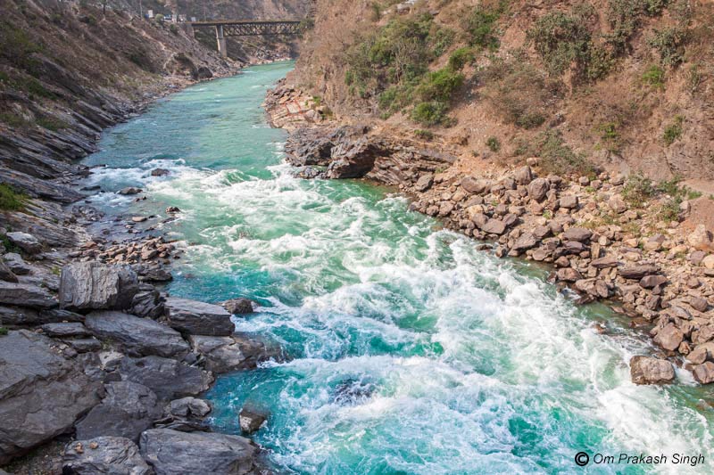A water rapid in river Bhagirathi producing roaring sound in Tehri Garhwal district, Uttarakhand - helps improve mental health